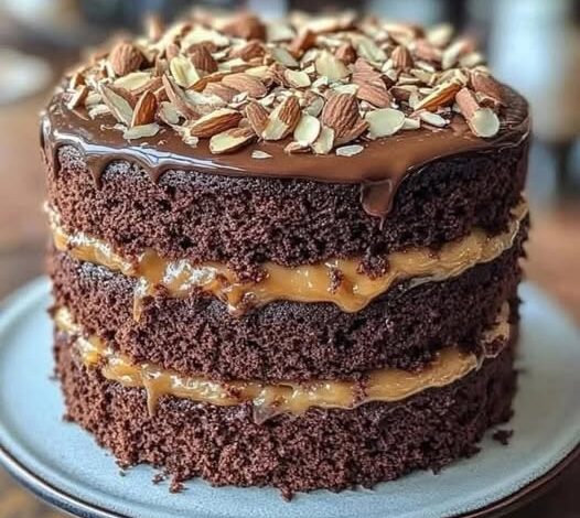 Indulge in Perfection: Chocolate Almond Cake with Caramel Layers