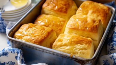 Fluffy, Golden Biscuits with a Drizzle of Sweet Honey