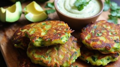 Golden Zucchini Fritters with Avocado Lime Dip – A Crispy, Flavorful Delight